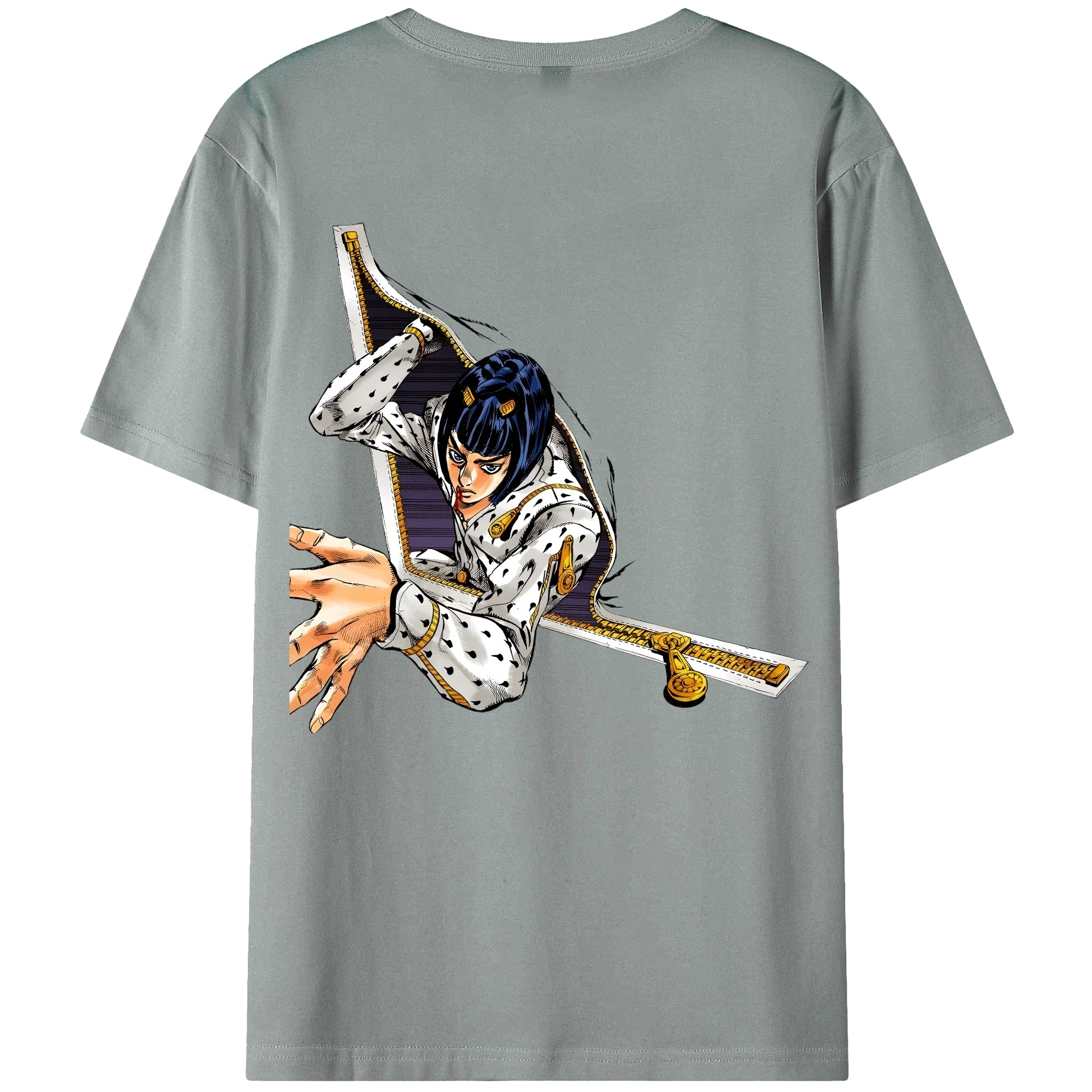 （画像用） ジョジョの奇妙な冒険 ブローノ?ブチャラティ JoJo's Bizarre Adventure Bruno Bucciarati 綿100％ メンズ半袖Tシャツ（バックプリント） 通気性